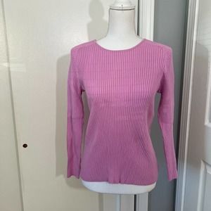 AK ANNE KLEIN Scoop-Neck Seamless Rib Pullover PINK SIZE MEDIUM